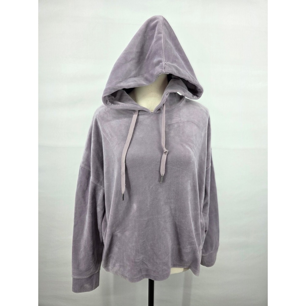 DKNY Sport Womens Velour Hoodie Lavender Purple Pullover Sweatshirt Size M